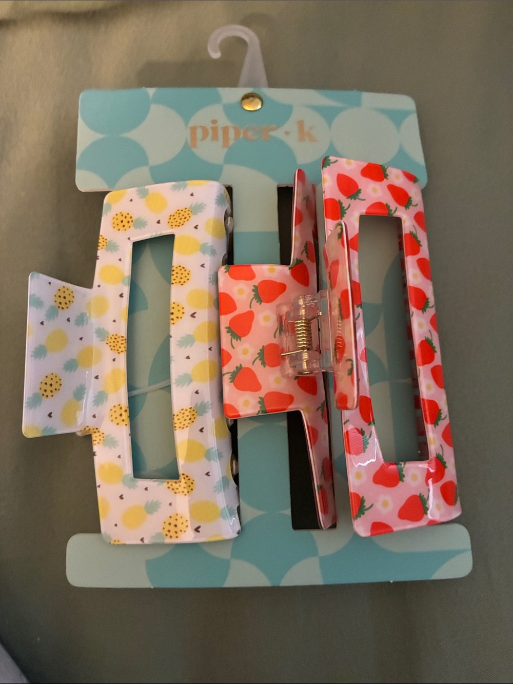 Piper Fruit Print Rectangular Hair Clips in Yellow, Pink & Red